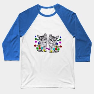 Kittens in Ink and Digital Flowers Baseball T-Shirt